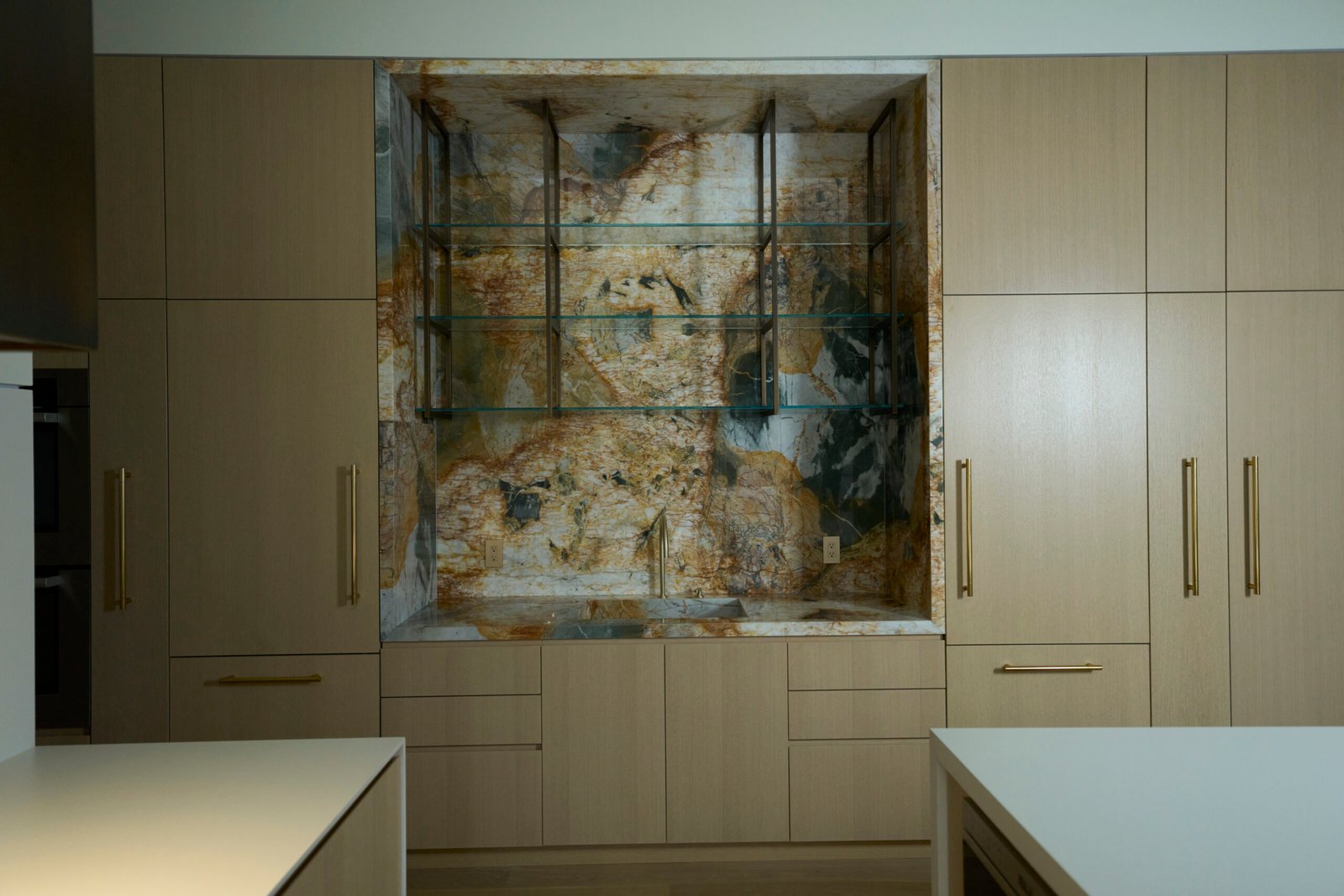 Porcelain stone niche bar cabinetry